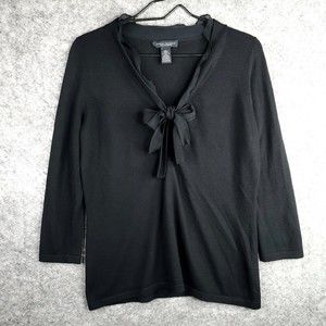 Banana Republic Sweater Womens L Black Silk Cashmere Tie Front Career Soft